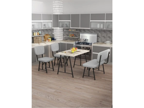 Hayat 70 x 110 Efes Mutfak Masası, Mutfak Masası Takımı, Yemek Masası, 2 Sandalye 1 Bench - Açık Gri ürün görseli 1