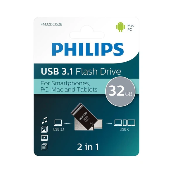 PHILIPS FM32DC152B/00 32GB 2 IN 1 TYPE-C/USB 3.1 SİYAH GRİ USB BELLEK ürün görseli 1
