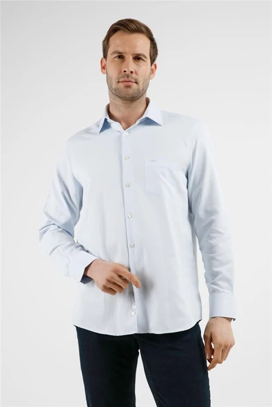 Mavi Çizgili Desen Sert Yaka Uzun Kol Cepli Comfort Fit Pamuklu Gömlek 1004255268 ürün görseli 1