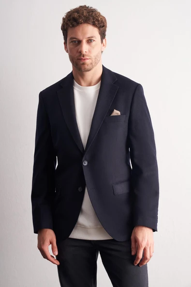 Lacivert Mono Yaka Yünlü 6 Drop Comfort Fit Classic Ceket 1002255150 ürün görseli 1
