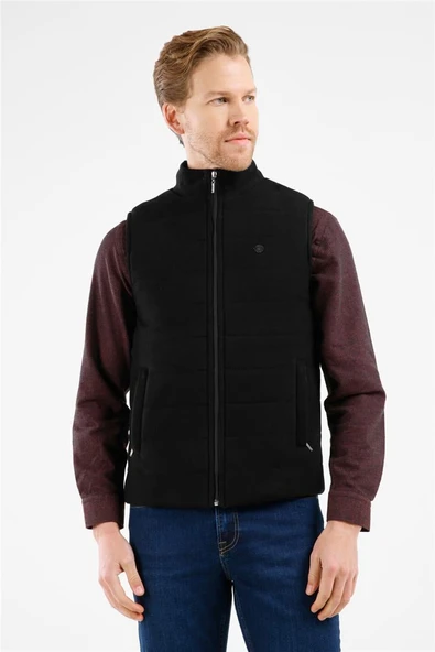 Siyah Dik Yaka Fermuarlı Casual Slim Fit Kapitone Yelek 1009255103 ürün görseli 1
