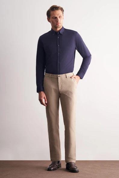 Bej Armürlü Yan Cep Düz Paça Casual Comfort Fit Pamuklu Chino Pantolon 1003255109 ürün görseli 1