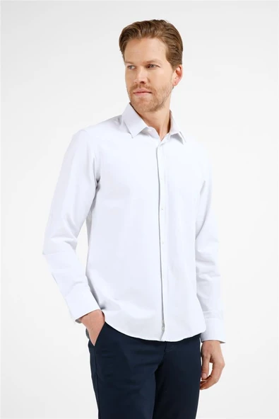 Kendinden Desenli Sert Yaka Uzun Kol Cepsiz Slim Fit Pamuklu Gömlek 1004255216 ürün görseli 1