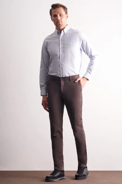 Kahverengi Yan Cep Düz Paça Pamuklu Slim Fit Chino Casual Pantolon 1003255165 ürün görseli 1
