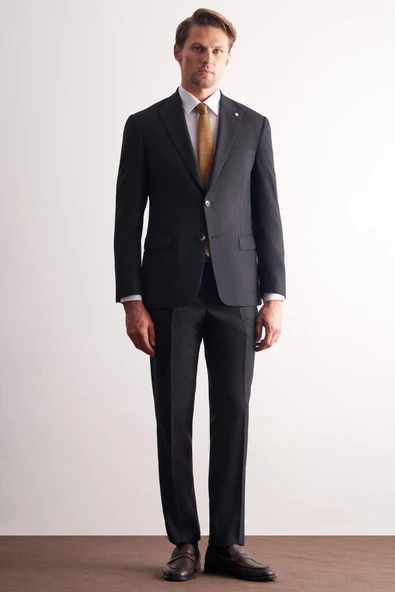 Lacivert Kırlangıç Yaka Çizgili 6 Drop Slim Fit Tam Astar Esnek Takım Elbise 1001255166 ürün görseli 1
