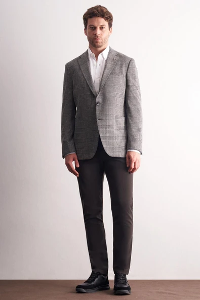 Siyah Mono Yaka Ekose Desen Pamuklu 6 Drop Comfort Fit Classic Ceket 1002255152 ürün görseli 1