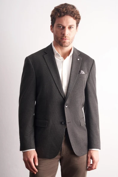 Haki Mono Yaka Kendinden Desenli Pamuklu 4 Drop Comfort Fit Classic Ceket 1002255158 ürün görseli 1