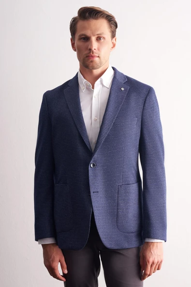 Lacivert Mono Yaka Kendinden Desenli Esnek 6 Drop Comfort Fit Classic Ceket 1002255154 ürün görseli 1