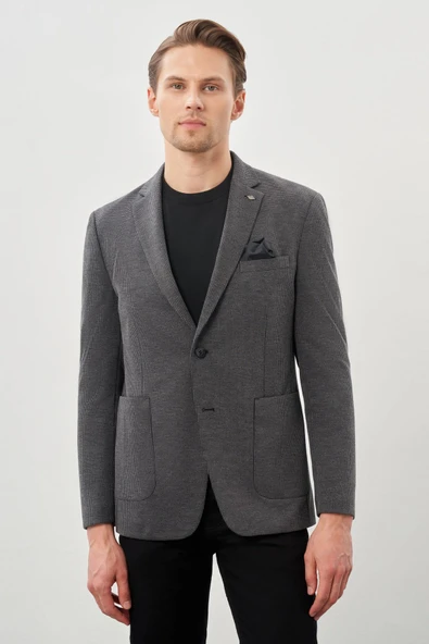 Siyah Kazayağı Desen Örme Mono Yaka 2 Düğme 6 Drop Slim Fit Classic Ceket 1002245166 ürün görseli 1