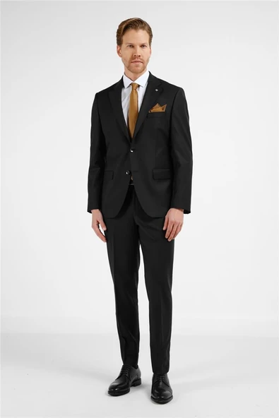 Siyah Mono Yaka 6 Drop Comfort Fit Tam Astar Yünlü Takım Elbise 1001255178 ürün görseli 1