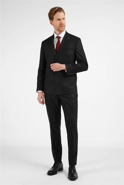Siyah Kırlangıç Yaka Kruvaze 6 Drop Slim Fit Tam Astar Esnek Takım Elbise 1001255172 ürün görseli 1
