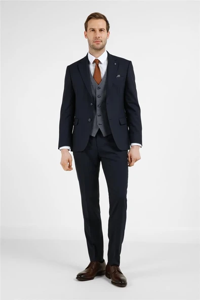 Lacivert Mono Yaka 6 Drop Slim Fit Tam Astar Esnek Takım Elbise 1001255173 ürün görseli 1