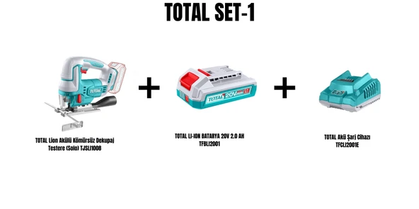 Total Set-1 (TOTAL Lion Akülü Kömürsüz Dekupaj Testere TJSLI1008+LI-ION BATARYA 20V 2.0 AH TFBLI2001+Akü Şarj Cihazı TFCLI2001E) ürün görseli 1