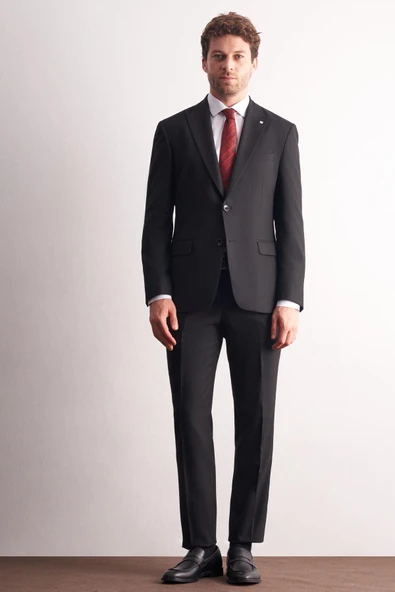 Siyah Kırlangıç Yaka Çizgili 6 Drop Slim Fit Tam Astar Esnek Takım Elbise 1001255166 ürün görseli 1