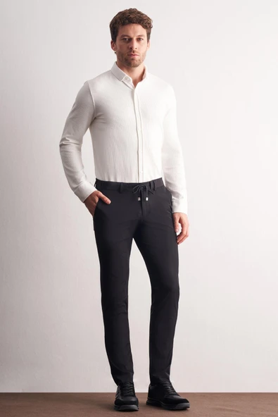Siyah Yan Cep Düz Paça  Slim Fit Chino Casual Pantolon 1003255158 ürün görseli 1