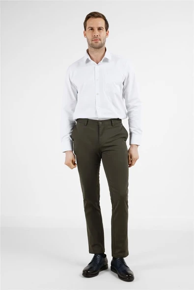 Haki Yan Cep Düz Paça Pamuklu Slim Fit Chino Casual Pantolon 1003255165 ürün görseli 1