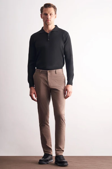 Kahverengi Yan Cep Düz Paça Pamuklu Slim Fit Chino Casual Pantolon 1003255164 ürün görseli 1