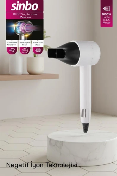Sinbo SHD-1705 BLDC Saç Kurutma Makinesi - Beyaz – 1800W Güç, 3 Isı Ayarı, Soğuk Üfleme ürün görseli 1