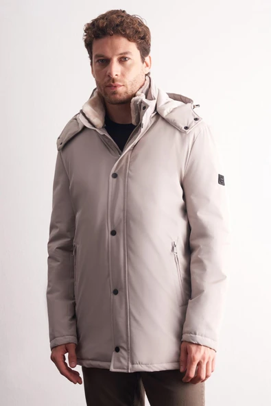 Taş Rengi Çıkma Kapşonlu Dik Yaka Yırtmaçsız Esnek Classic Kaban 1008255165 ürün görseli 1