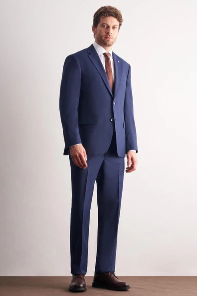 Lacivert Mono Yaka Çizgili 4 Drop Comfort Fit Tam Astar Esnek Takım Elbise 1001255159 ürün görseli 1