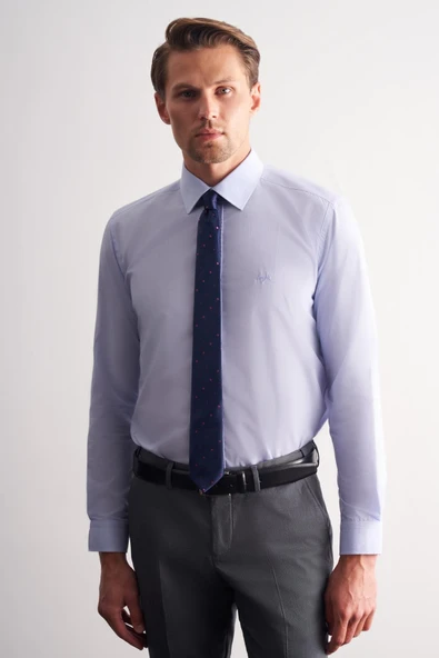Mavi Klasik Yaka Uzun Kol Cepsiz Slim Fit Basic Pamuklu Gömlek 1004255008 ürün görseli 1