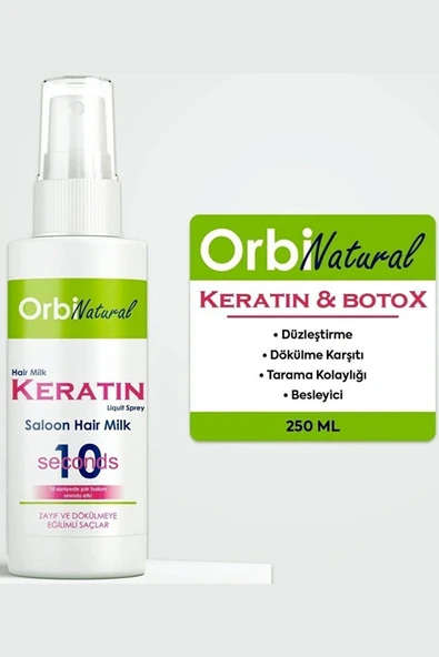 ORBIFRESH Durulanmayan Keratin Bakım Sütü Düzleştirme Dökülme Karşıtı Besleyici Saç Bakım Spreyi 250ml ürün görseli 1