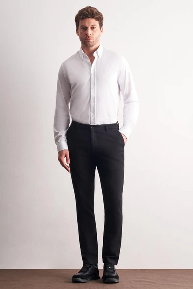 Siyah Yan Cep Düz Paça Pamuklu Slim Fit Chino Casual Pantolon 1003255161 ürün görseli 1