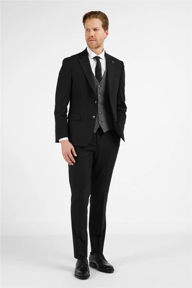 Siyah Mono Yaka 6 Drop Slim Fit Tam Astar Esnek Takım Elbise 1001255173 ürün görseli 1