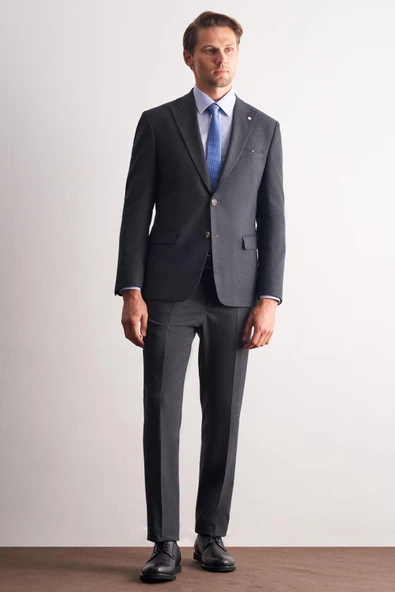 Lacivert Kırlangıç Yaka Çizgili 6 Drop Slim Fit Tam Astar Esnek Takım Elbise 1001255165 ürün görseli 1