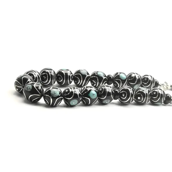 BlackCraft Oltu Taşı ve Turkuaz Firuze Spiral Desen Zaza Tespih ürün görseli 1