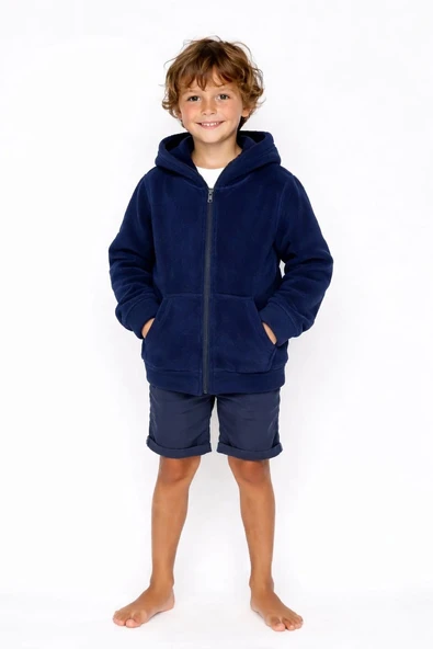 Çocuk Polar Fermuarlı Kapüşonlu Sweatshirt / Lacivert ürün görseli 1
