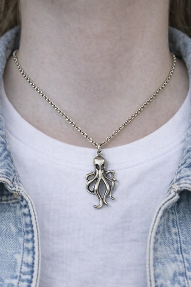 Deep Octo – Ahtapot Figürlü Gümüş Renk Unisex Kolye (60 cm) ürün görseli 1