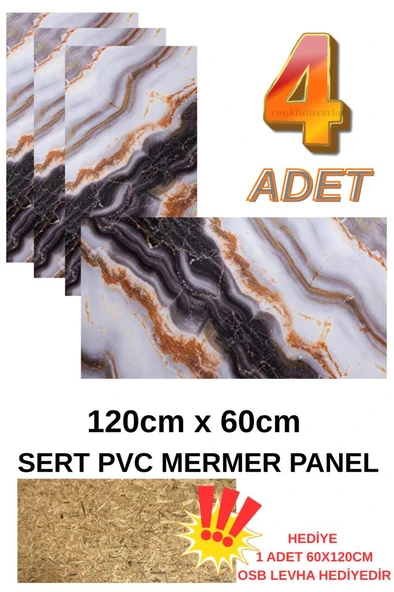 4 ADET 60x120cm Alternatif Kaplama UV PVC Gold Mermer Desenli  Ev Ofis Otel Duvar Kaplama Paneli ürün görseli 1