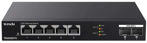 Tenda TEM2007X 2.5Gb Switch 7 Port 5x2.5G Por+2x10Gb SFP+ 50Gbps Yönetilmeyen Nas, Oyun PCsi Switch ürün görseli 1