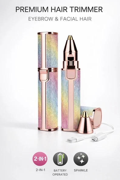 2in1 USB Şarjlı Yüz ve Kaş Tüy Alıcı, Tahrişsiz Hassas Kesim ve Premium Simli Gövde ürün görseli 1