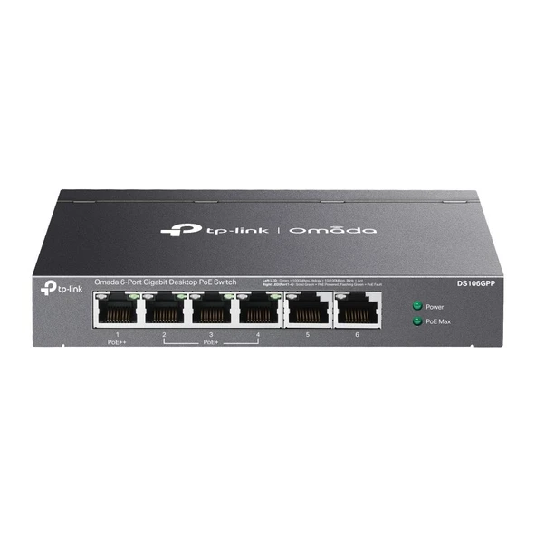 Omada Tp-Link DS106GPP 4 Port 10-100-1000 Poe+ Switch 2 Port Uplink Çelik Kasa Rack Mount ürün görseli 1