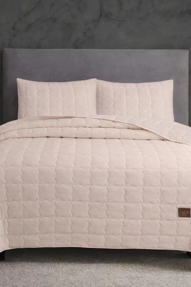 Cher Kapitoneli 240x260cm Çift Kişilik Yatak Örtüsü Bej ürün görseli 1