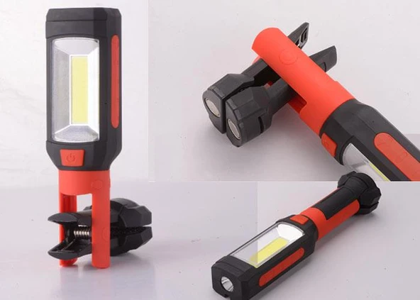 S-link SL-F663 3W Cob+1W Led Pilli Dönebilen Kelepçe Stantlı Manyatik Tutuculu El Feneri ürün görseli 1