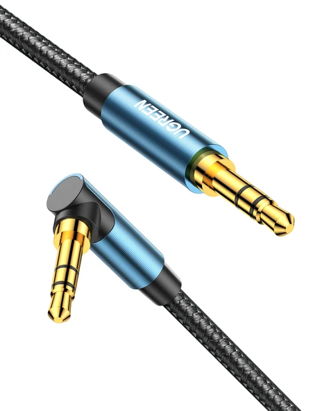 UGREEN 90 Derece L Tipi 3.5 mm Aux Ses Kablosu Mavi 1.5 Metre, 60180 ürün görseli 1