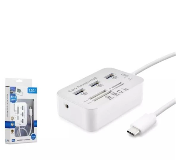 HADRON HDX7029 TYPE-C HUB COMBO 3-USB3.0 + MS + SD + M2 + TF 20CM 7IN1 BEYAZ ürün görseli 1