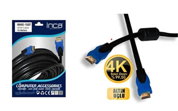 Inca IMHD-150T 15mt 4K 1,4 V 3 D Altın Uçlu Hdmı To Hdmı Kablo (99,5 Bakır) ürün görseli 1