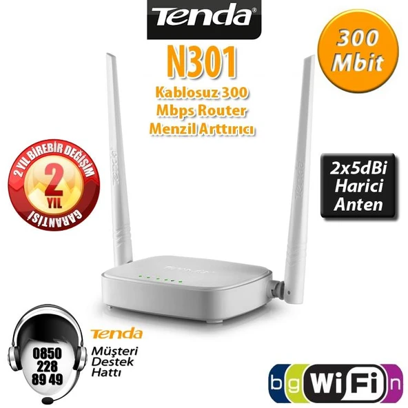 Tenda N301 300 Mbps 4 Port Router 2 Anten ürün görseli 1