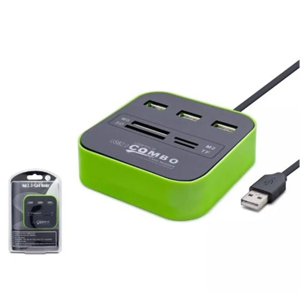 Hadron Hdx7006 Usb Hub Combo 3-Usb + Ms + Sd + M2 + Tf Yeşil ürün görseli 1