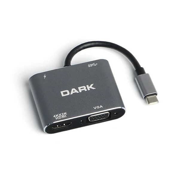 Hytech HY-USBC80 4K@30Hz Gri Metal 2xUSB3.0 1xHDMI, 1xPD 10-100-1000M Type C Adaptör ürün görseli 1