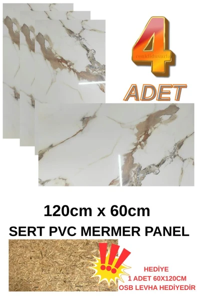 4 ADET 60x120cm Alternatif Kaplama UV PVC Elegant Mermer Desenli  Ev Ofis Otel Duvar Kaplama Paneli ürün görseli 1