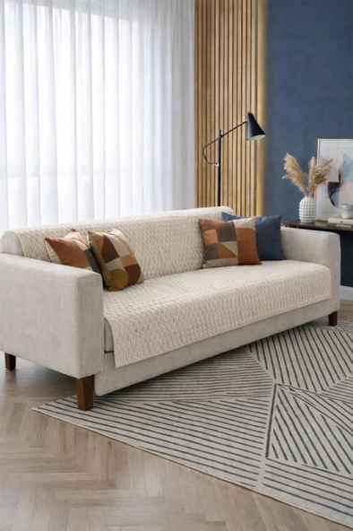 Liva Pelüş Kaymaz Tabanlı Koltuk Örtüsü 170x215 Cm Krem ürün görseli 1