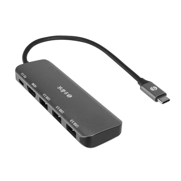 S-link SW-U518 Gri Metal USB 3.. to 3-USB3.0, 1-TypeC PD 1-4K HDMI Adaptör ürün görseli 1