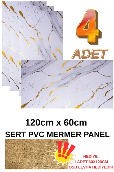 4 ADET 60x120cm Alternatif Kaplama UV PVC Altın Mermer Desenli  Ev Ofis Otel Duvar Kaplama Paneli ürün görseli 1