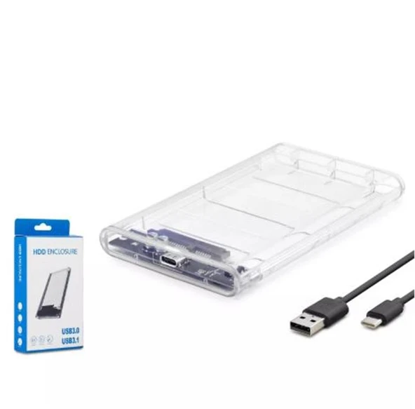 HADRON HDX1766 HDD KUTU TYPE-C3.1 + USB3.0 2.5" TRANSPARENT ürün görseli 1