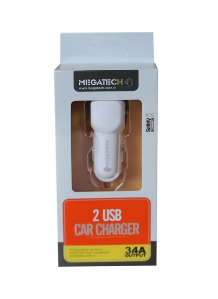 Megatech T05 2Usb 3.4A Beyaz Araç Çakmaklık Şarj Cihazı ürün görseli 1